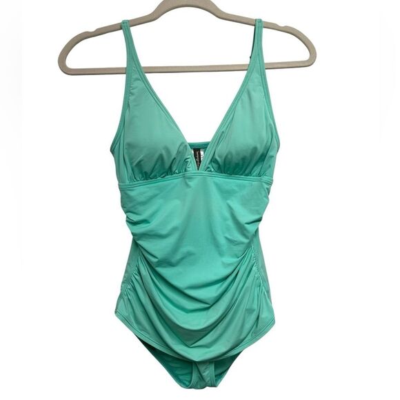 Tommy Bahama Aqua Blue Ruched One Piece Swimsuit Size 8 - Picture 1 of 9